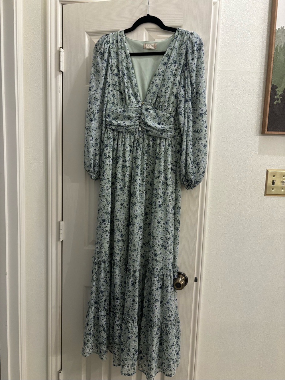 Altar'd State Pale Blue Floral Maxi Dress with Deep V